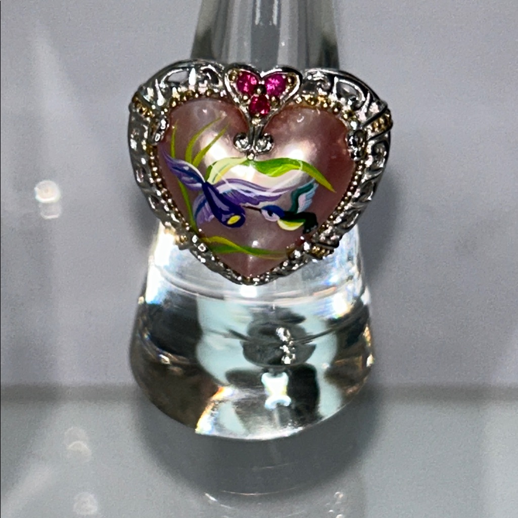 Michael Vallatutti Sterling Silver Palladium Hand Painted Mop Designer Ring Boho